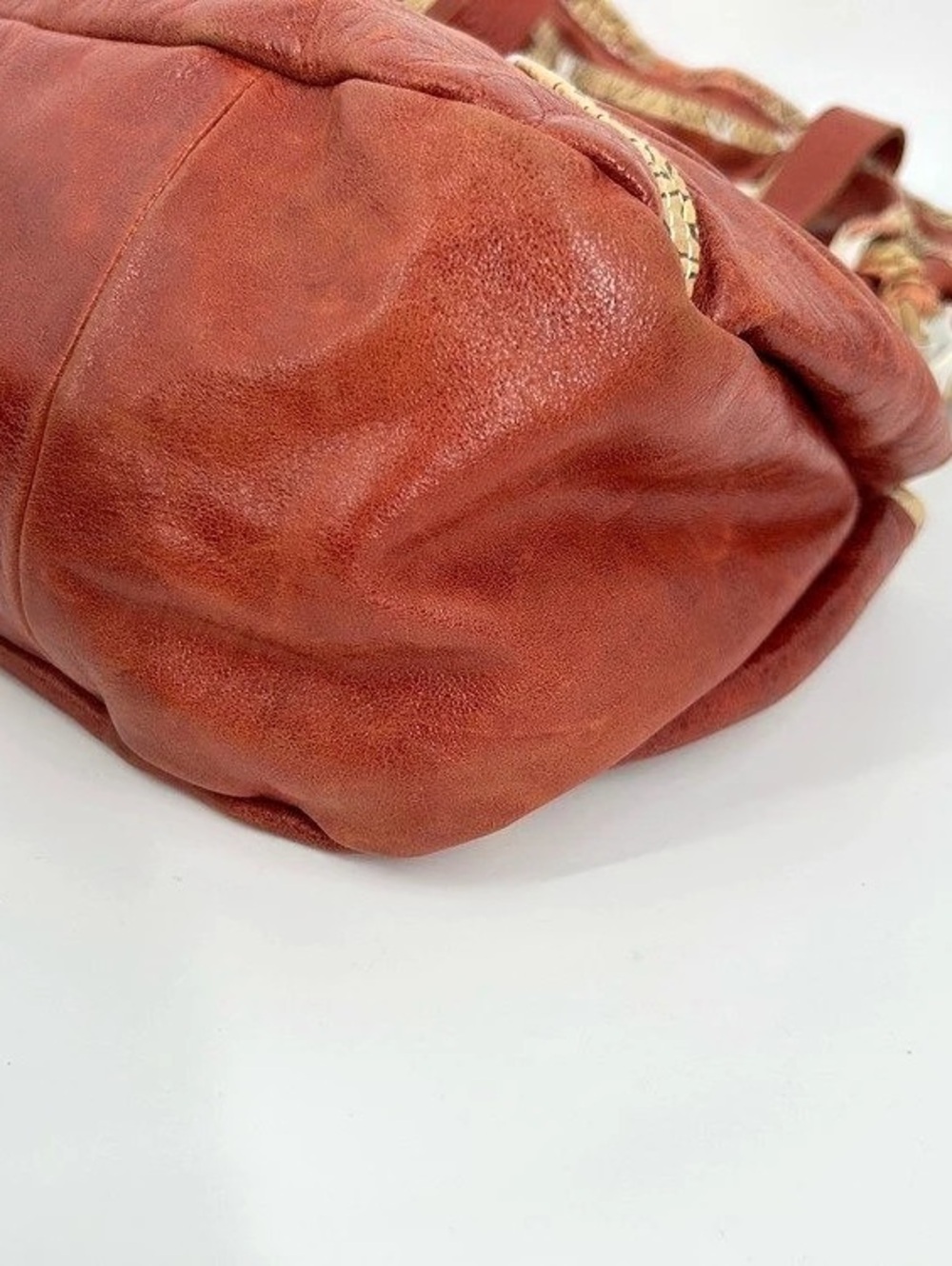 Anthropologie Lucky Penny Red Leather Scarf Bow Tote Bag - Picture 11 of 16